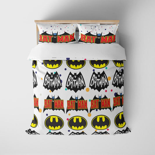 Batman Bedding Set DC Batman Logo Pattern Duvet Covers White Unique Gift