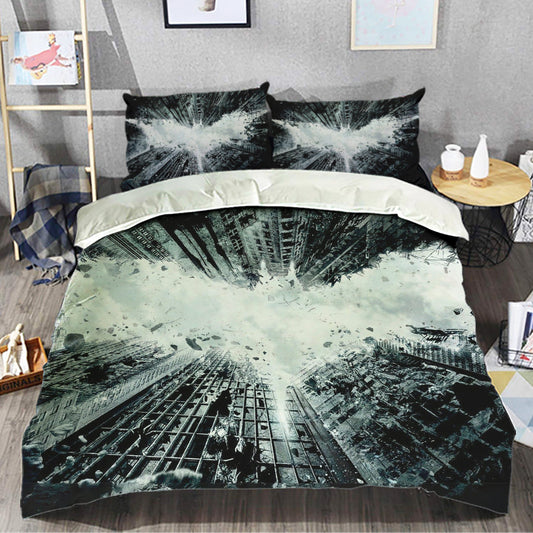 Batman Bedding Set DC Batman Logo In The City Duvet Covers Gray Unique Gift