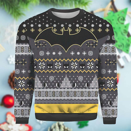 Batman Sweatshirt Batman Symbol Christmas Pattern Sweatshirt Black Gray Unisex