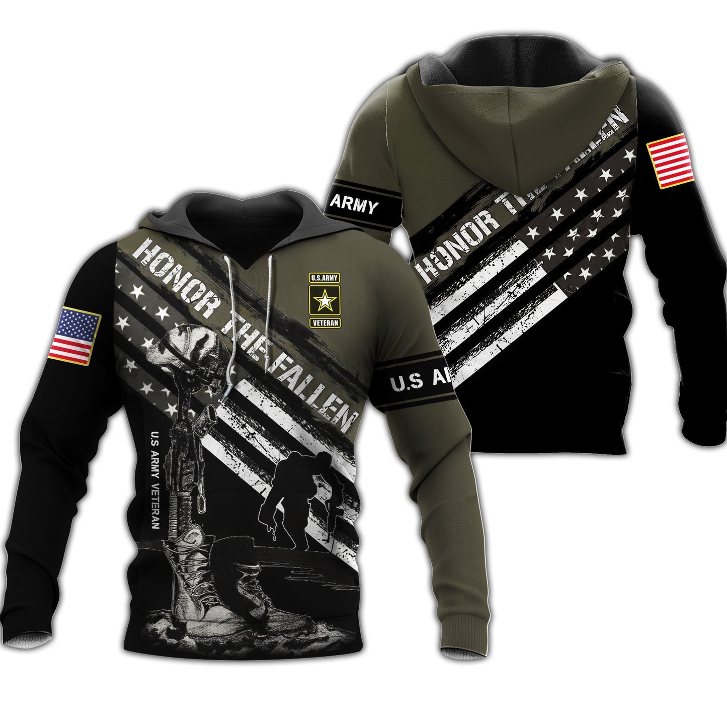 Unifinz US Army Veteran Hoodie Grey Honor The Fallen High Quality T-shirt Veteran Shirt Apparel Millitary Shirts 2024