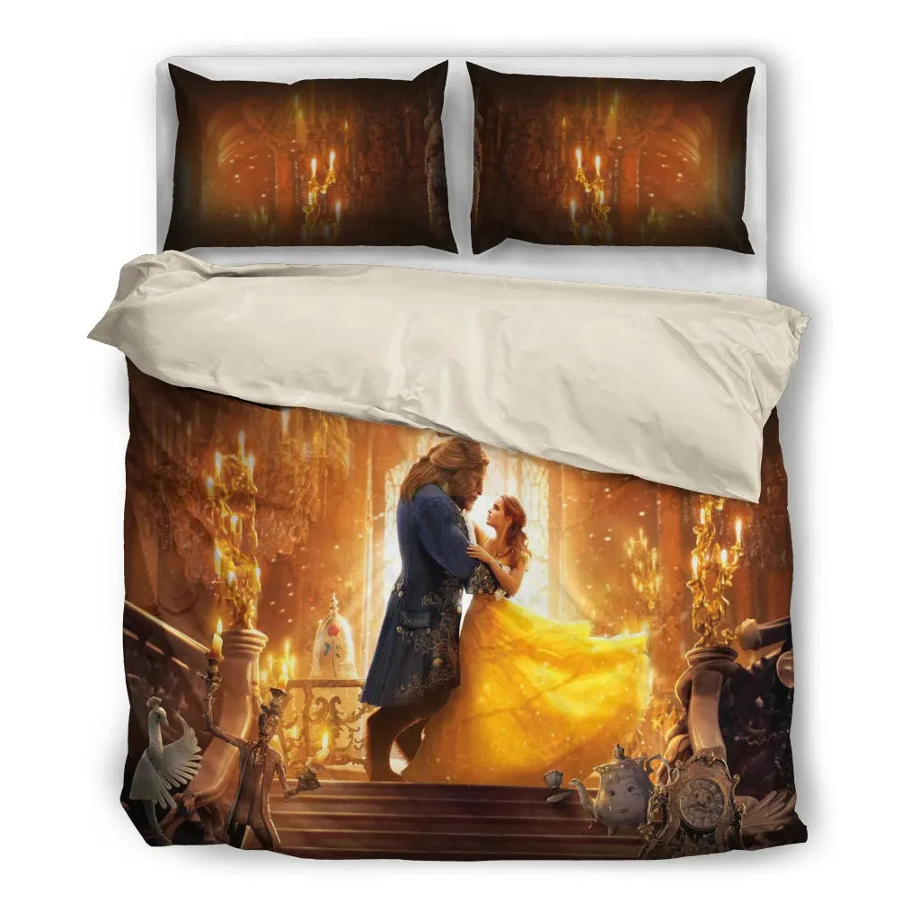 DN Bedding Set Beauty And The Beast Dancing Duvet Covers Yellow Unique Gift