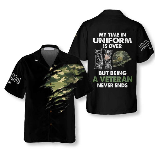 Veteran Hawaii Shirt Being A Veteran Never Ends DD214 Aloha Shirt Black Unisex