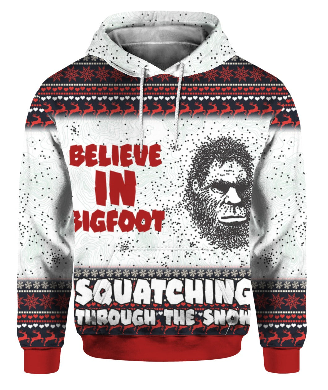 Bigfoot Hoodie Believe In Bigfoot Squatching Through The Snow T-shirt Red White Unisex