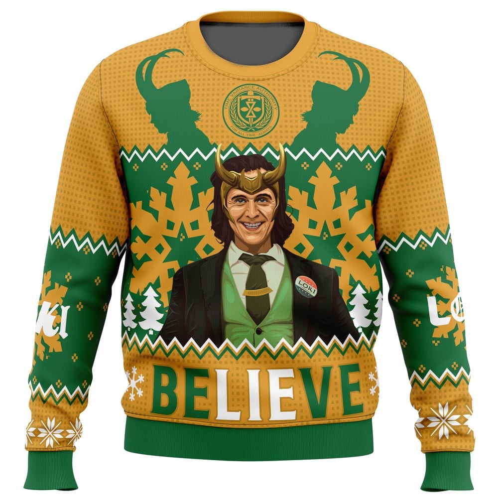 Loki Sweatshirt Loki Believe Mischievous Christmas Pattern Sweatshirt Yellow Green Unisex