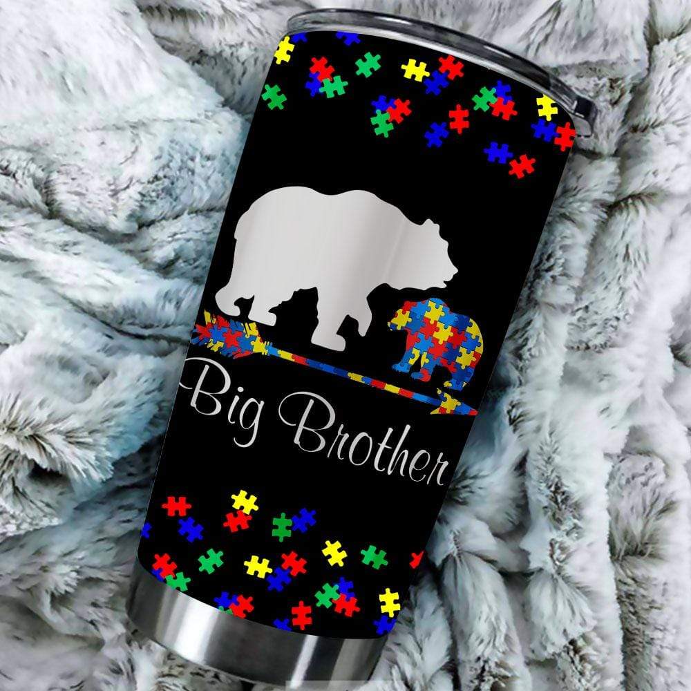 Unifinz Autism Brother Tumbler 20 oz Brother Bear Autism Tumbler Big Brother Bear Puzzle Piece Tumbler Cup 2023