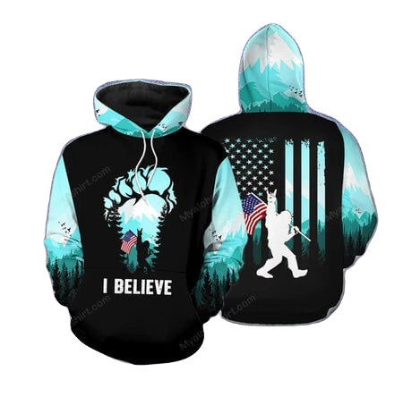 Bigfoot Hoodie Bigfoot I Believe American Flag Hoodie Black Blue Unisex