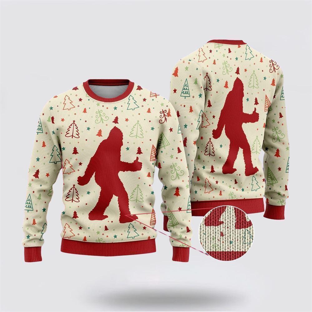 Bigfoot Sweatshirt Bigfoot Christmas Tree Snow Pattern Sweatshirt Red White Unisex