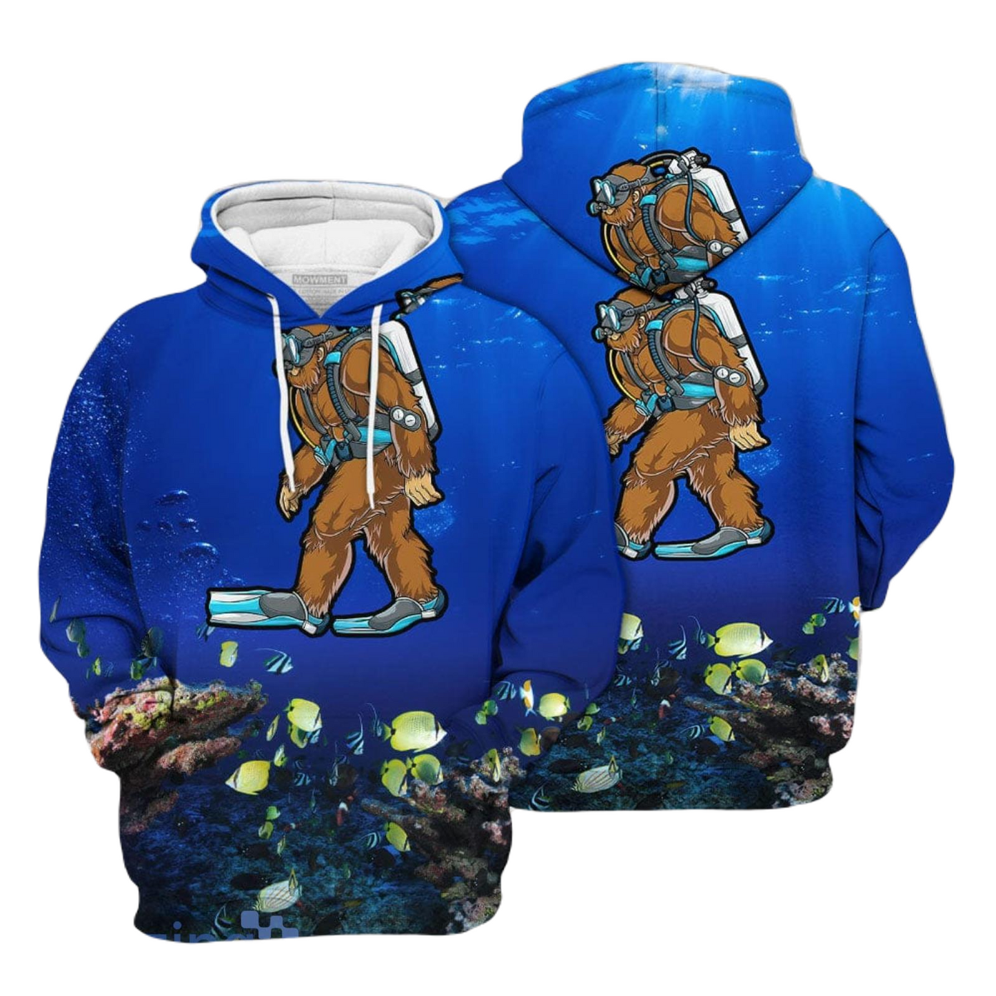 Bigfoot Hoodie Bigfoot Scuba Diving Ocean Hoodie Blue Unisex