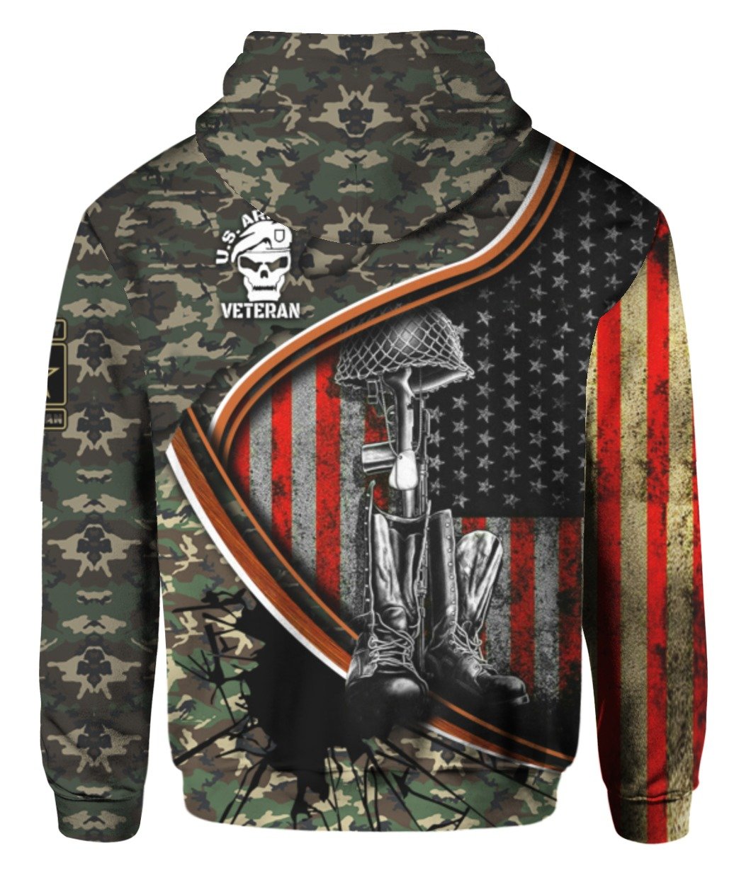 Veteran Hoodie US Army Veteran Skull Symbol Camouflage American Flag Hoodie