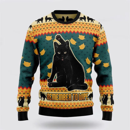 Cat Sweatshirt Black Cat Remember To Wipe Sweatshirt Green Yellow Unisex