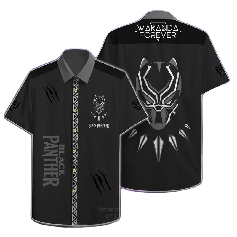 Black Panther Hawaii Shirt MV Black Panther Wakanda Forever Aloha Shirt Black Unisex Adults New Release