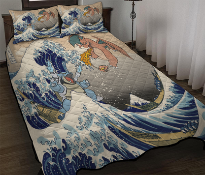 PKM Bedding Set The Great Wave Blastoise Charizard Duvet Covers Colorful Unique Gift