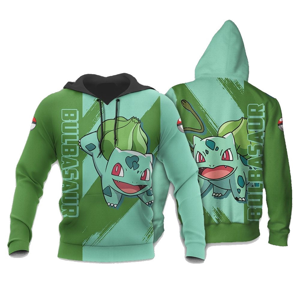 PKM Hoodie Pokemon Bulbasaur Graphic Hoodie Blue Green Unisex