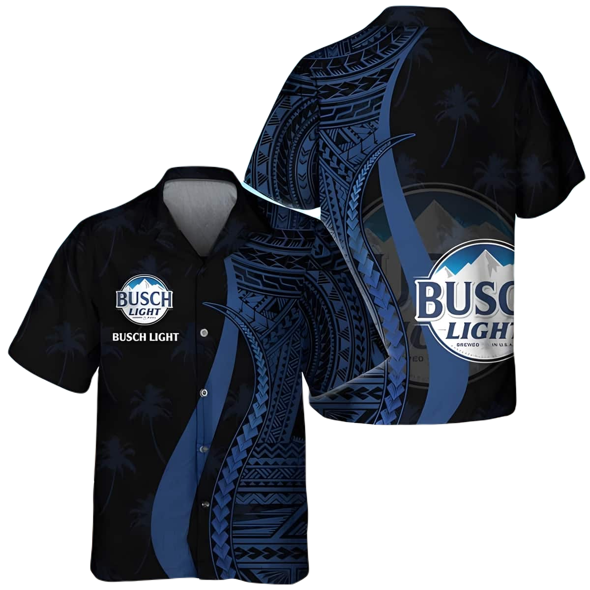 Busch Light Hawaii Shirt Blue Polynesian Pattern Busch Light Aloha Shi ...