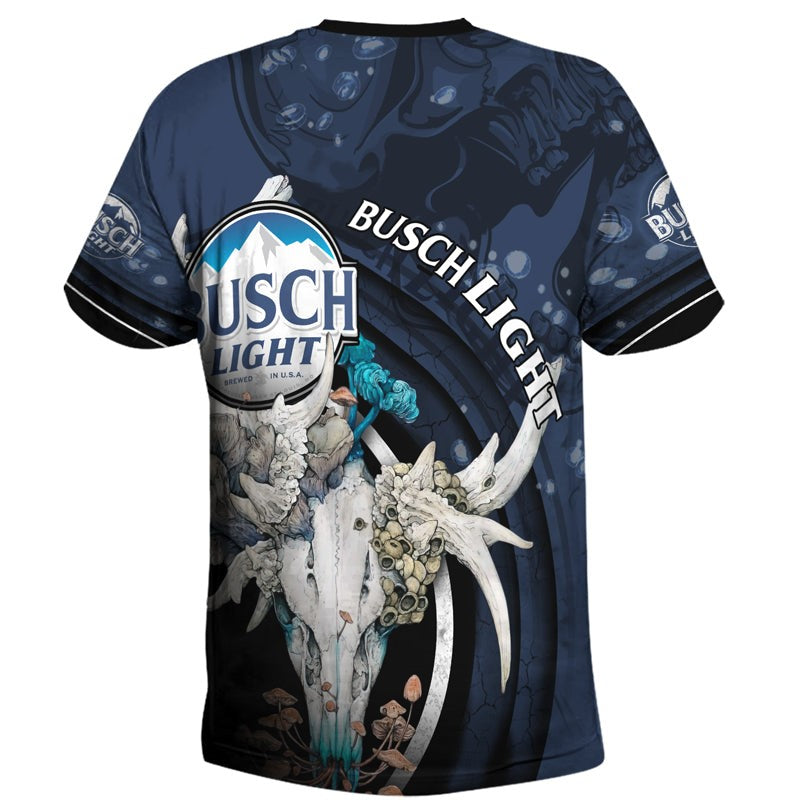 Busch Light T-shirt Busch Light Deer Skull With Mushrooms T-shirt Blue Unisex