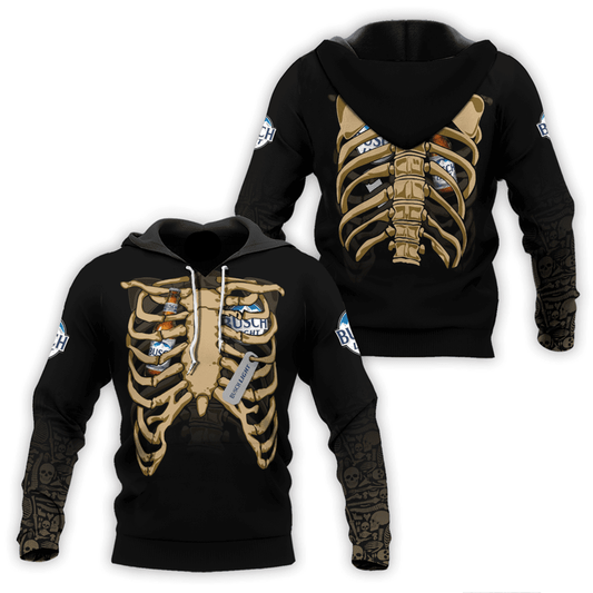 Busch Light Hoodie Busch Light Halloween Ribcage Hoodie Black Unisex