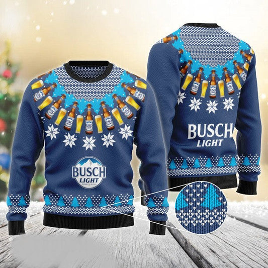 Busch Light Sweatshirt Beer Bottles Cans Pattern Sweatshirt Blue Unisex Adults