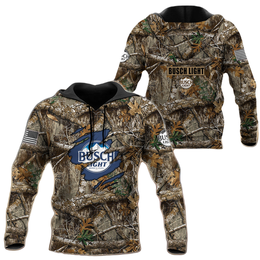 Busch Light Hoodie Busch Light Tree Pattern Hoodie Brown Unisex