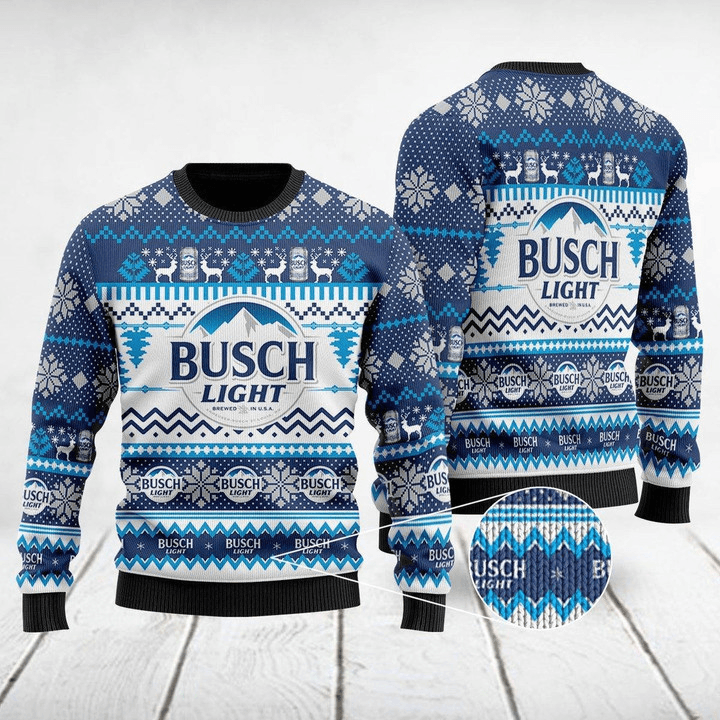 Busch Light Sweatshirt Snowflakes Reindeer Pattern Sweatshirt White Blue Unisex Adults