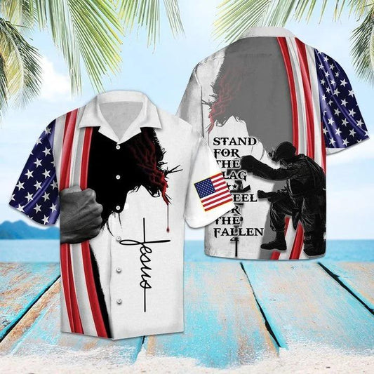 Unifinz Veteran Hawaii Shirt Jesus Soldier Stand For The Flag Kneel For The Fallen Hawaiian Shirt Jesus Hawaiian Shirt 2022
