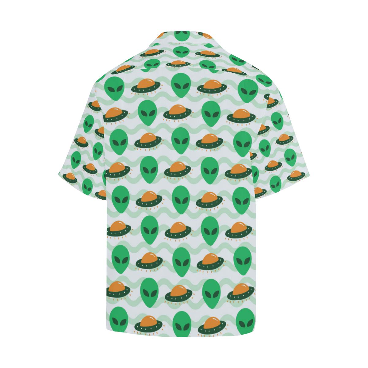 Unifinz UFO Aloha Shirt Green Alien Orange UFO White Hawaiian Shirt 2022