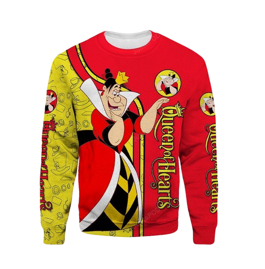 Alice In Wonderland Sweatshirt Cartoon Character Queen Of Heart Sweatshirt Red Yellow Unisex