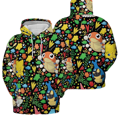 PKM Hoodie PKM Caterpie Pattern Hoodie Colorful Unisex