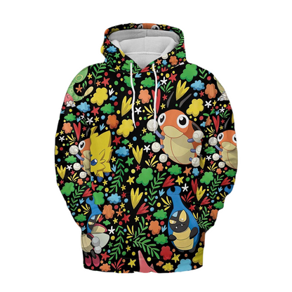 PKM Hoodie PKM Caterpie Pattern Hoodie Colorful Unisex