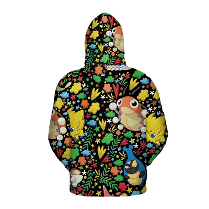 PKM Hoodie PKM Caterpie Pattern Hoodie Colorful Unisex