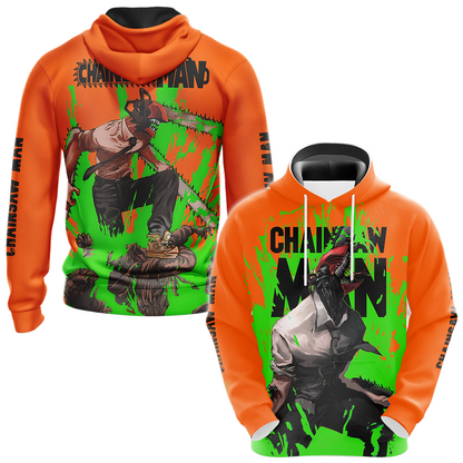 Chainsaw Man Hoodie Chainsaw Man Fighting Scene T-shirt Orange Green Unisex