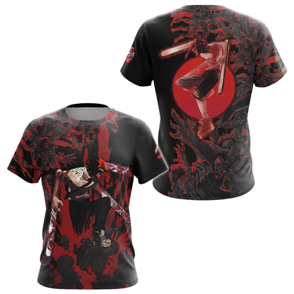 Chainsaw Man Hoodie Chainsaw Man Denji Fighting Scene T-shirt Black Red Unisex