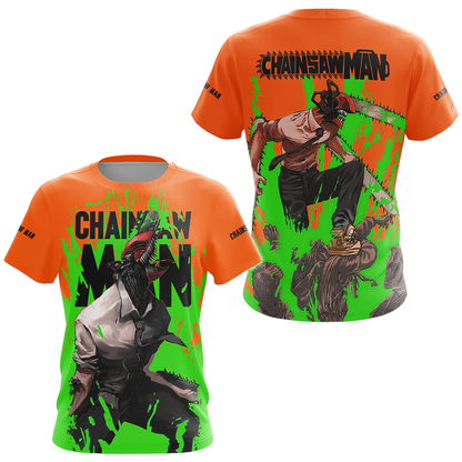 Chainsaw Man Hoodie Chainsaw Man Fighting Scene T-shirt Orange Green Unisex