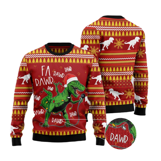 Dinosaur Sweatshirt Christmas Singing Dinosaur Sweatshirt Red Yellow Unisex