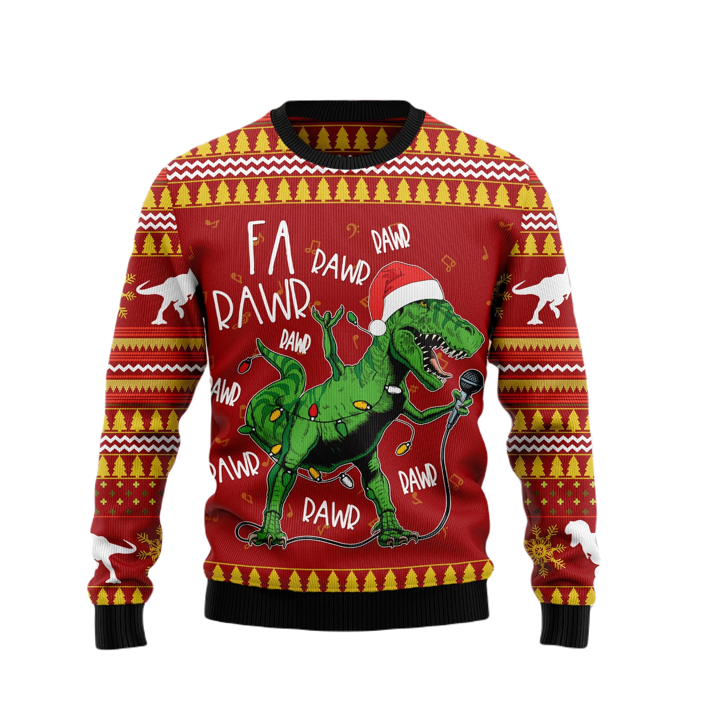 Dinosaur Sweatshirt Christmas Singing Dinosaur Sweatshirt Red Yellow Unisex