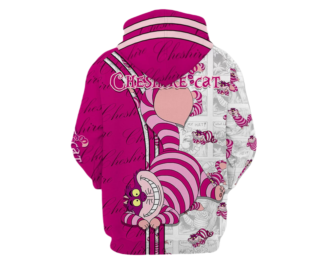 AIW Hoodie Cheshire Cat Comic Style Pattern Hoodie Pink White Unisex