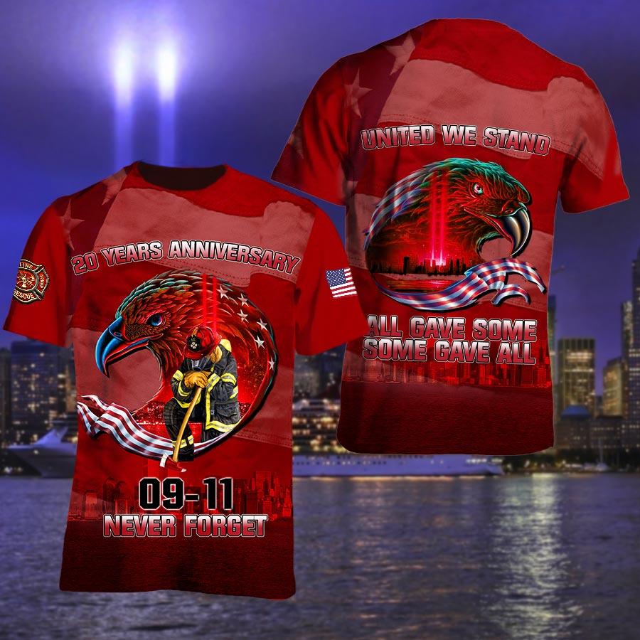 Patriot Day T-shirt September 11th Shirt 20 Years Anniversary 09-11 Never Forget Red T-shirt