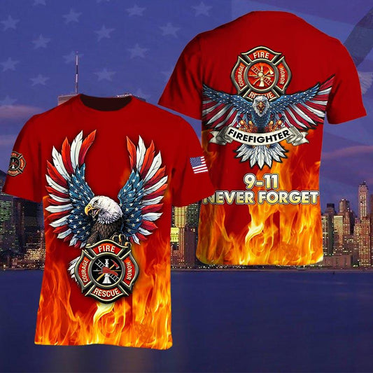 Patriot Day Shirt September 11th T-shirt 9-11 Never Forget Fire Department Logo Red Shirt