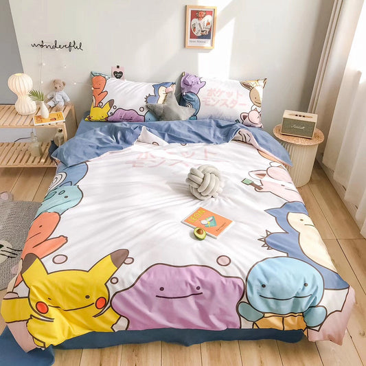 PKM Bedding Set Cutest PKM Pikachu Ditto Snorlax Chibi Duvet Covers Colorful Unique Gift