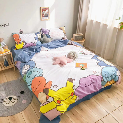 PKM Bedding Set Cutest PKM Pikachu Ditto Snorlax Chibi Duvet Covers Colorful Unique Gift