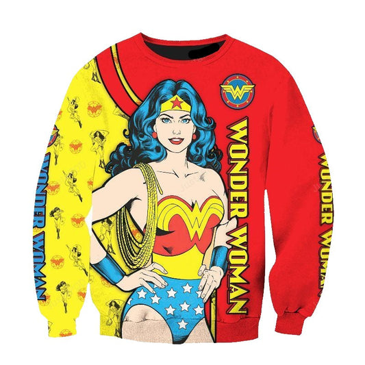 Wonder Woman Sweatshirt Wonder Woman Cartoon Comic Sweatshirt Red Yellow Unisex