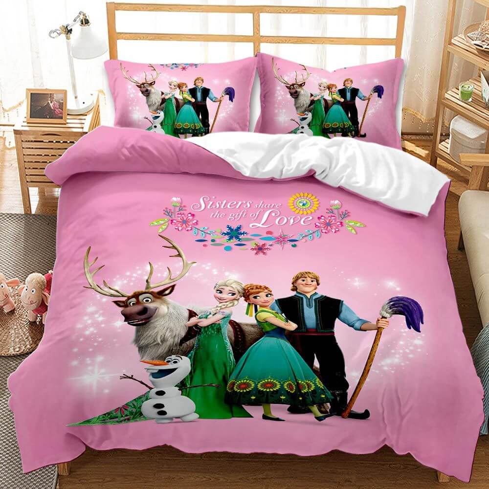 Frozen Bedding Set Sisters Share The Gift Of Love Duvet Covers Pink Unique Gift