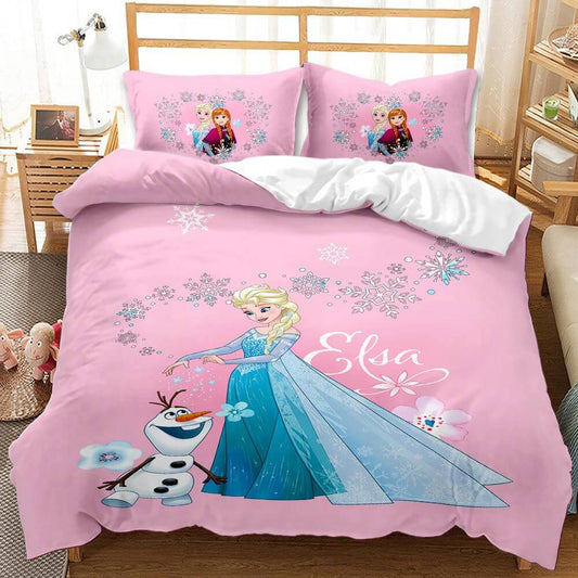 Frozen Bedding Set Elsa Makes Magical Snow Duvet Covers Pink Unique Gift