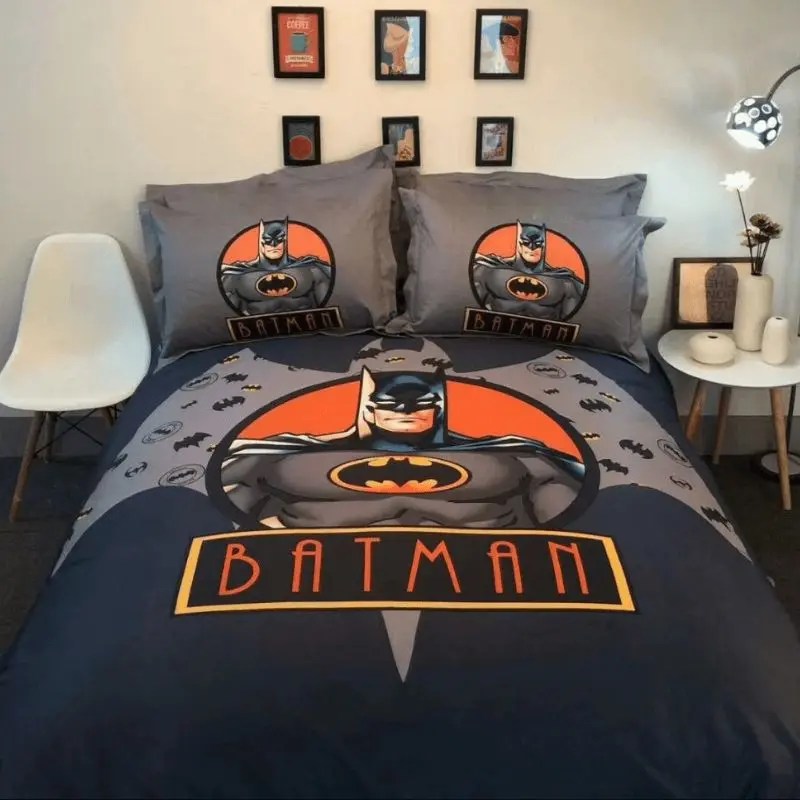 Batman Bedding Set DC Cartoon Batman Hero Graphic Duvet Covers Gray Unique Gift