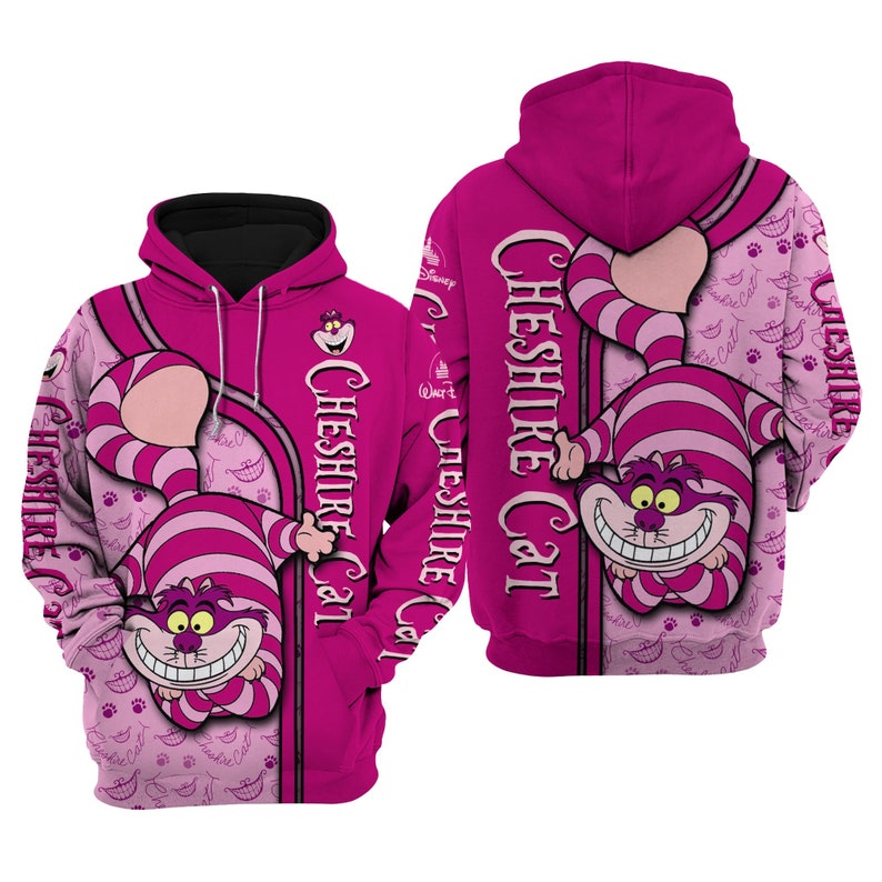 AIW Hoodie Pink Stripe Cheshire Cat Smile Pattern Hoodie Pink Unisex