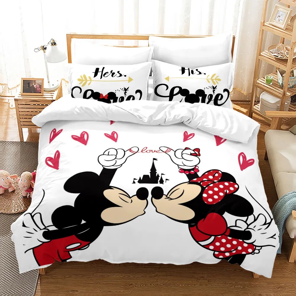 Minnie Bedding Set DN MM And Minnie Kissing His Hers Love Duvet Covers White Unique Gift