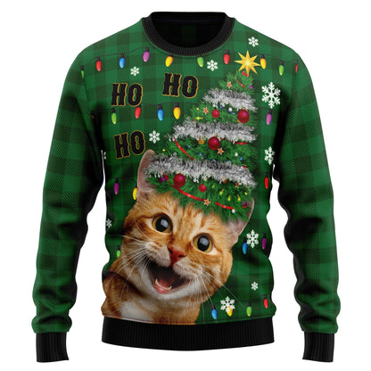 Cat Sweatshirt Ho Ho Ho Christmas Sweatshirt Green Unisex
