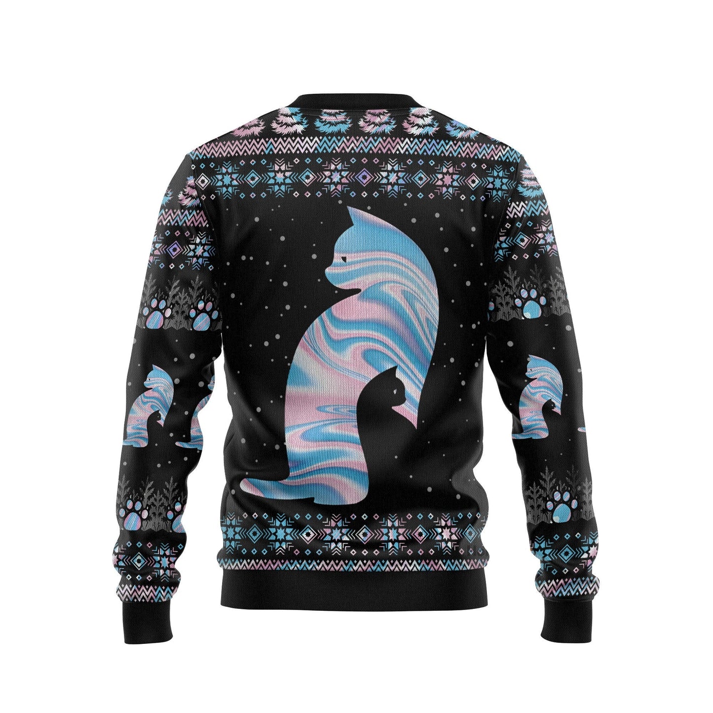 Cat Sweatshirt Cat Hologram Christmas Pattern Sweatshirt Black Unisex