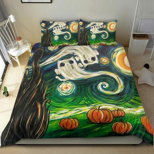 Halloween Bedding Set Cat Starry Night Halloween Duvet Covers Green Unique Gift