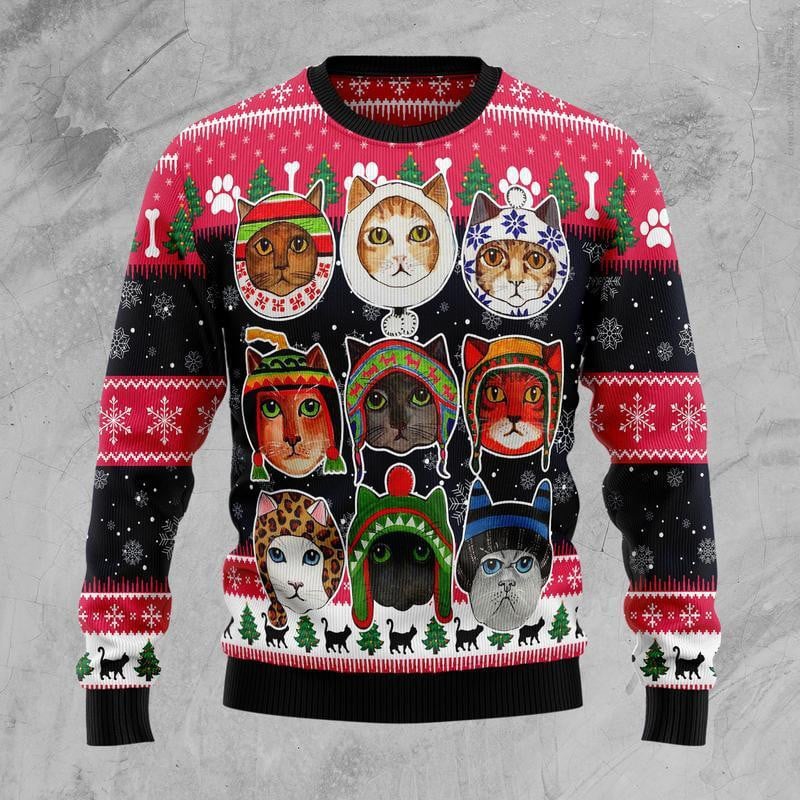 Cat Sweatshirt Cats In Winter Hats Sweatshirt Colorful Unisex