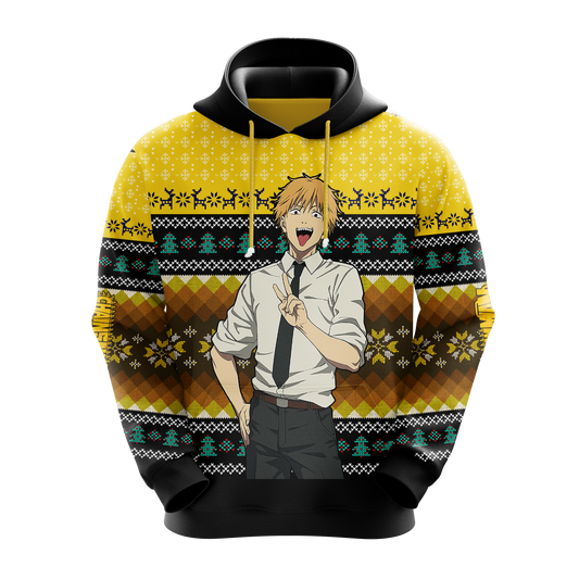 Chainsaw Man Hoodie Chainsaw Man Denji Christmas Style Hoodie Yellow Unisex